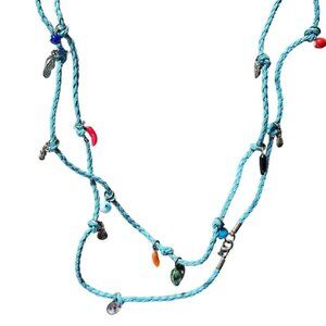 Handmade Turquoise Braided Cord Charm Necklace Assorted Beads Pendants Jewelry